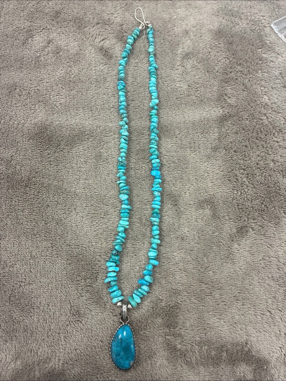 Turquoise Beaded Pendant Necklace - Women Jewelry ( real silver teal turquoise)